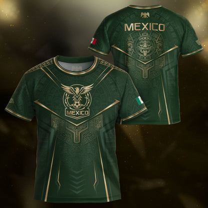 Mexico Soccer Jersey Youth Green Gold Eagle Shield Warrior Culture Print Football Shirt