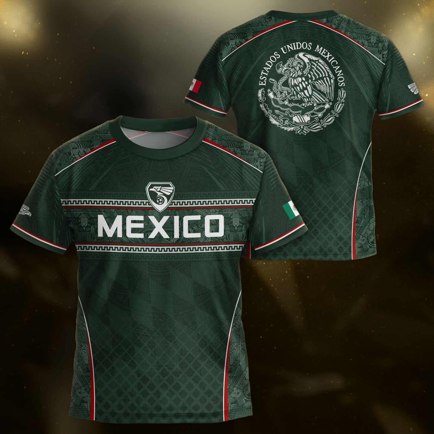 Youth Mexico Soccer Jersey Green National Coat of Arms Aztec Heritage Football Shirt Set