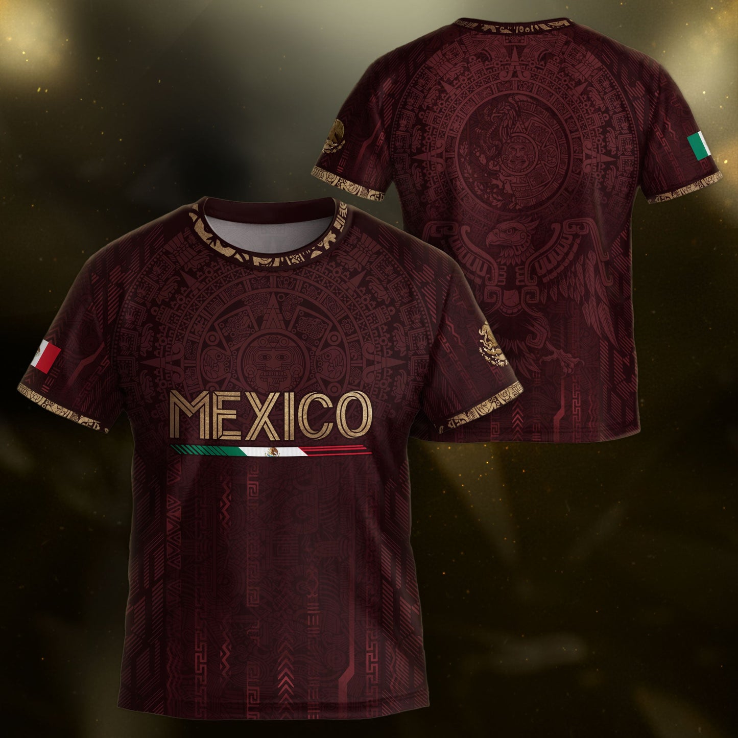 Mexico Soccer Jersey Kid Youth Aztec Calendar Maroon Football Shirt