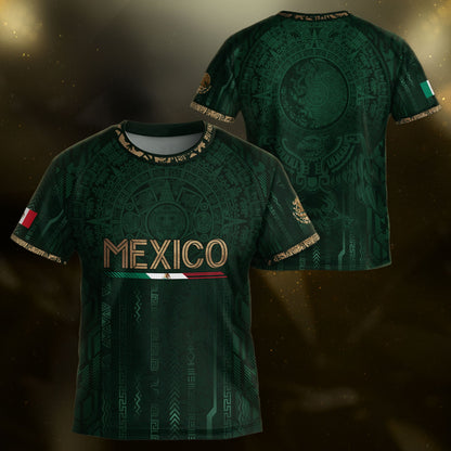 Mexico Soccer Jersey Kid Youth Aztec Calendar Green Football Shirt Tee Gift
