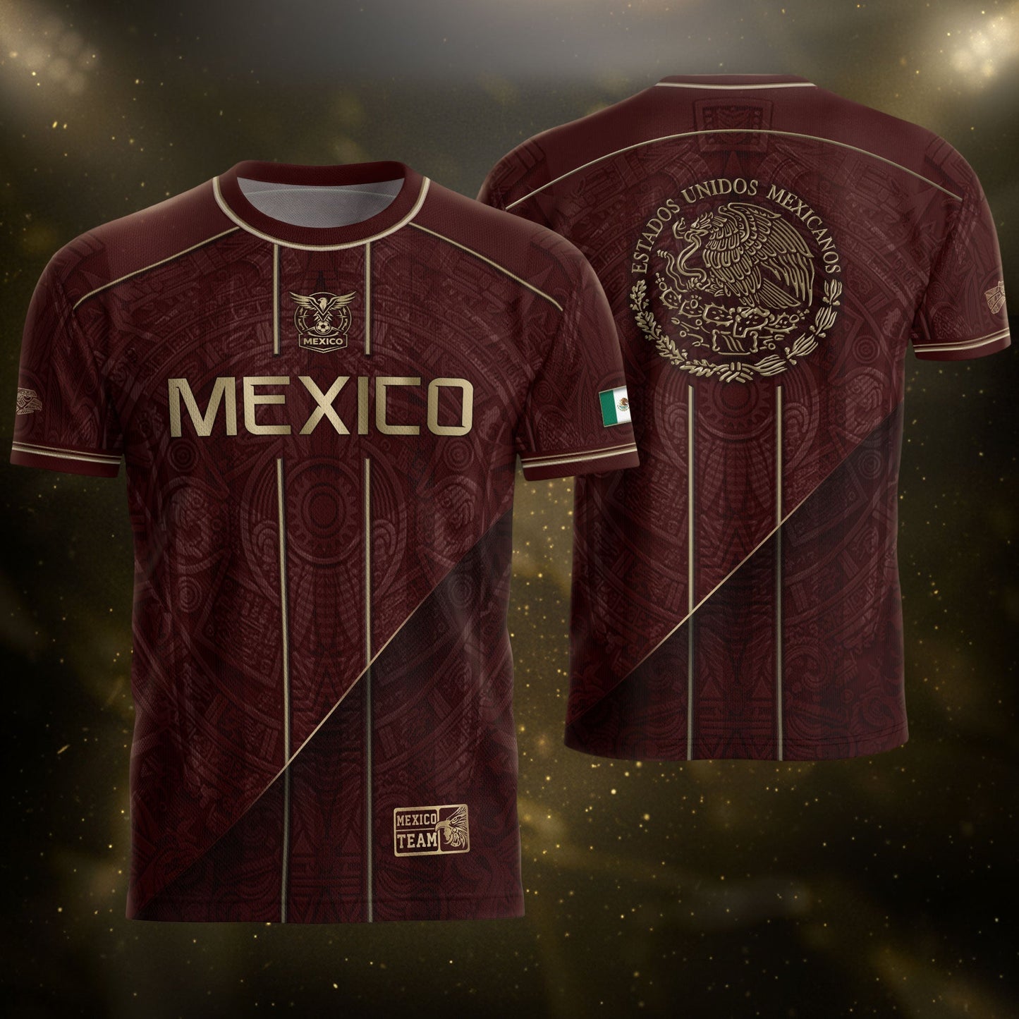 Mexico Soccer Jersey Men Maroon Gold Heritage Football Shirt Aztec Style Top