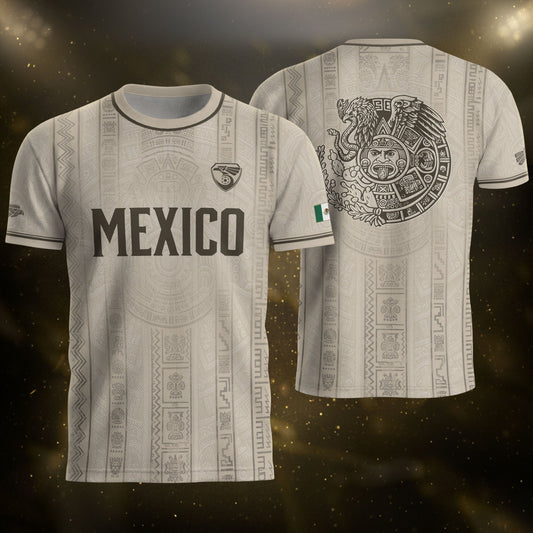 Mexico Soccer Jersey Men White Aztec Pattern Football Shirt Classic Fan Apparel
