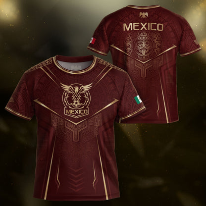 Retro Football Fan Apparel for Youth Mexico Soccer Jersey with Maroon Gold Eagle Design