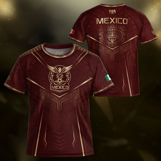 Retro Football Fan Apparel for Youth Mexico Soccer Jersey with Maroon Gold Eagle Design