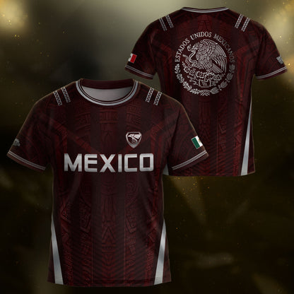 Heritage Inspired Mexico Soccer Jersey, Maroon Silver Eagle Football Shirt for Youth