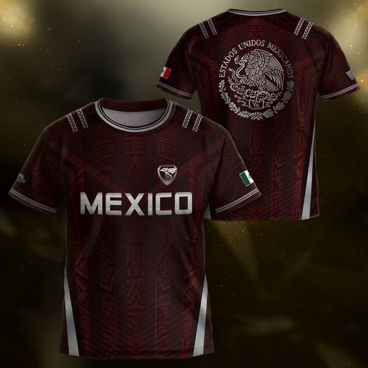 Heritage Inspired Mexico Soccer Jersey, Maroon Silver Eagle Football Shirt for Youth