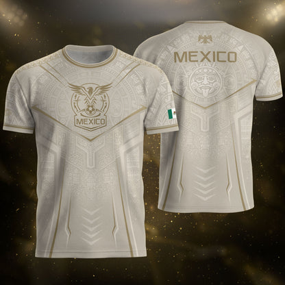 Mexico Soccer Jersey Aztec Eagle Heritage Football Men Shirt Mexico Fan Tee Beige