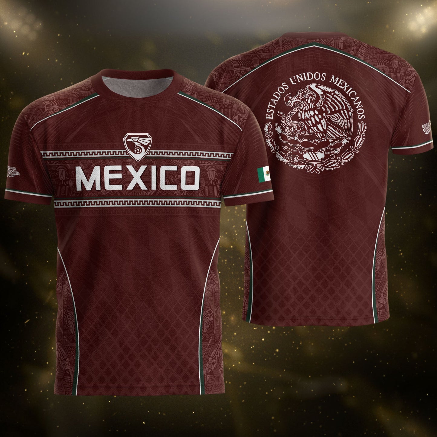 Maroon Mexico Soccer Jersey Aztec Coat of Arms Football Men Shirt Mexico Fan Tee