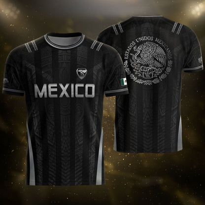 Mexico Soccer Jersey Men Black Aztec Eagle Crest Mexican Football Shirt