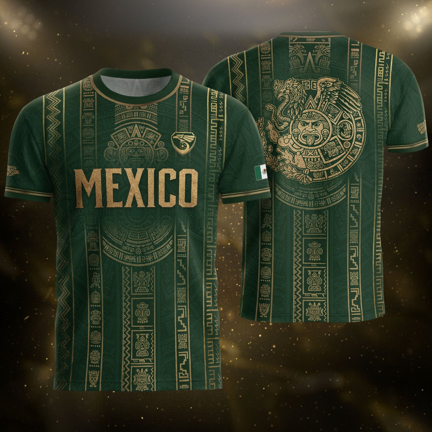 Mexico Soccer Jersey Men Green Gold Aztec Sun Stone Mexican Football Shirt