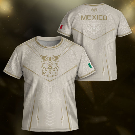 Mexico Soccer Jersey Youth White Gold Aztec Football Shirt Heritage Fan Apparel