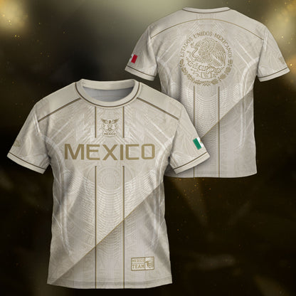White Mexico Soccer Jersey Youth Gold Eagle Football Shirt Vintage Style Wear