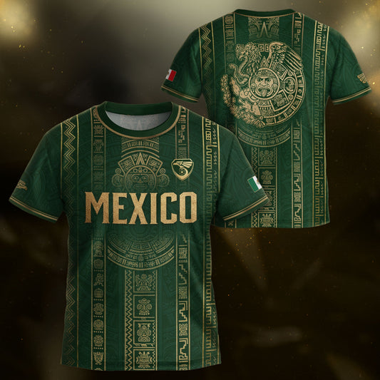Mexico Soccer Jersey Youth Green Gold Tribal Football Shirt Premium Fan Apparel
