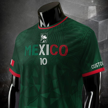 Custom Soccer Jersey Mexico Green Geometric Aztec Design