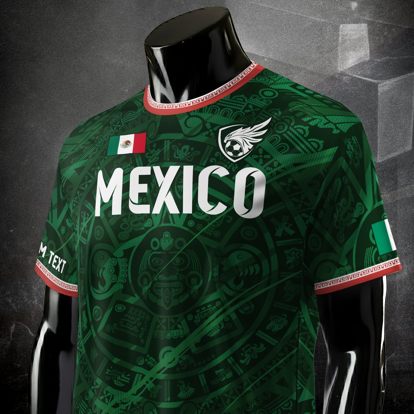 Custom Soccer Jersey Mexico Green Aztec Calendar Design