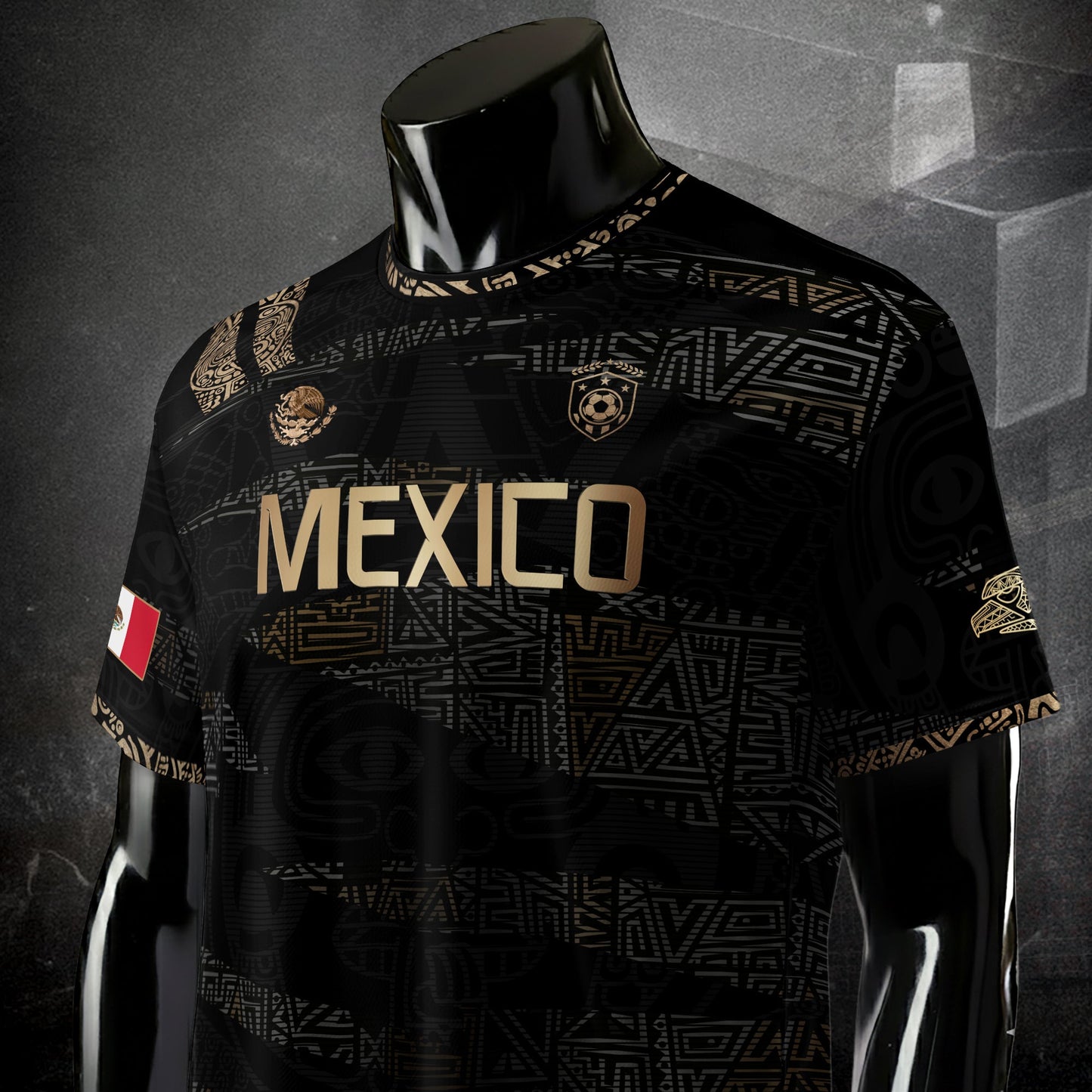 Mexico Aztec Heritage Soccer Jersey 3-Pack Bundle – Black Sunstone Map + Green Gold Eagle + Black Gold Eagle Crest