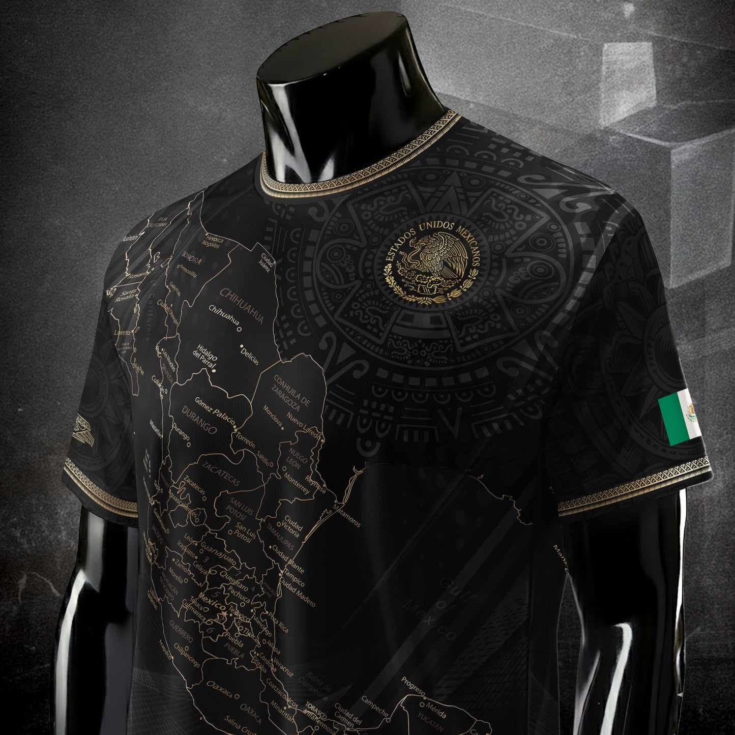 Mexico Aztec Heritage Soccer Jersey 3-Pack Bundle – Black Sunstone Map + Green Gold Eagle + Black Gold Eagle Crest