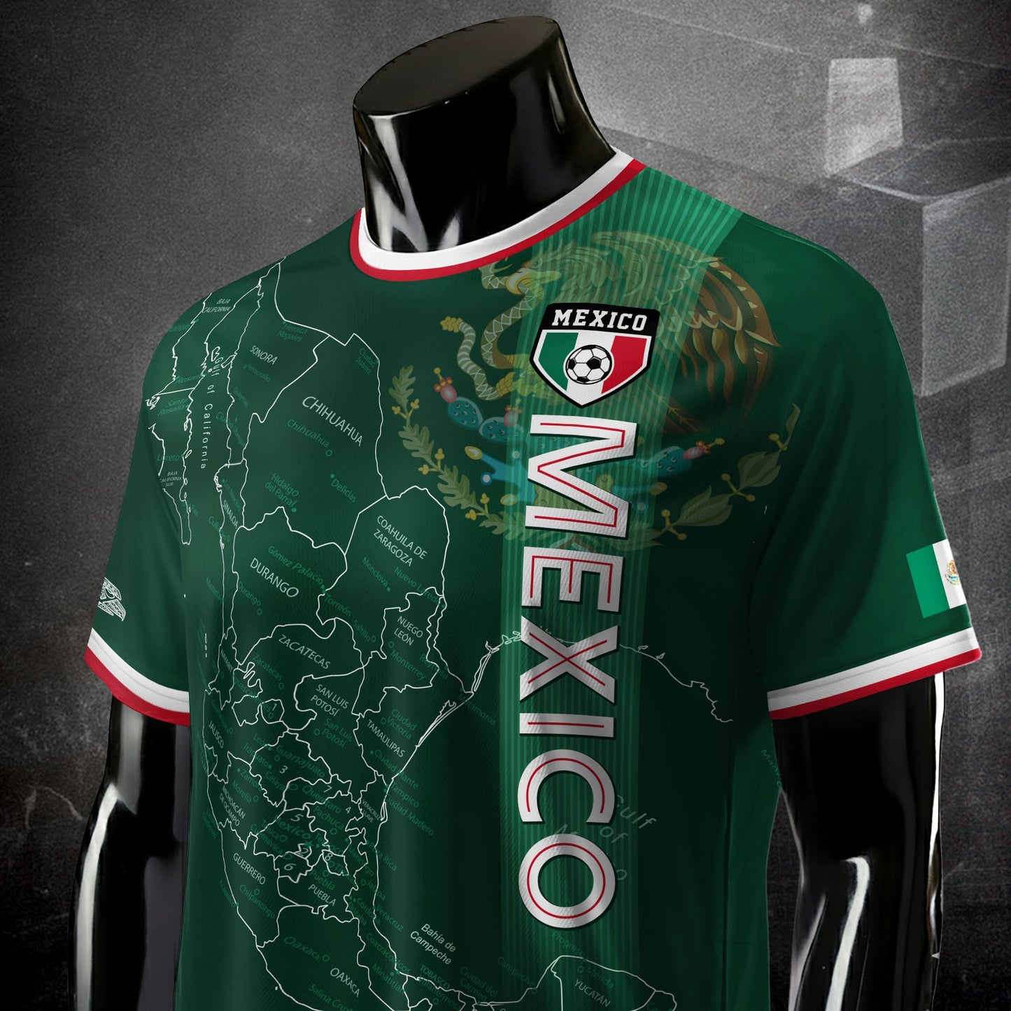 Mexico Green Heritage Map Soccer Jersey with Aztec Details