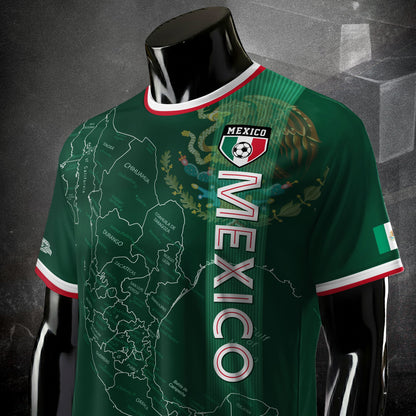 Mexico Green Heritage Map Soccer Jersey with Aztec Details