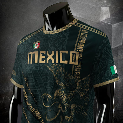 Mexico Soccer Jersey Dark Green Aztec Eagle and Warrior Claw Design