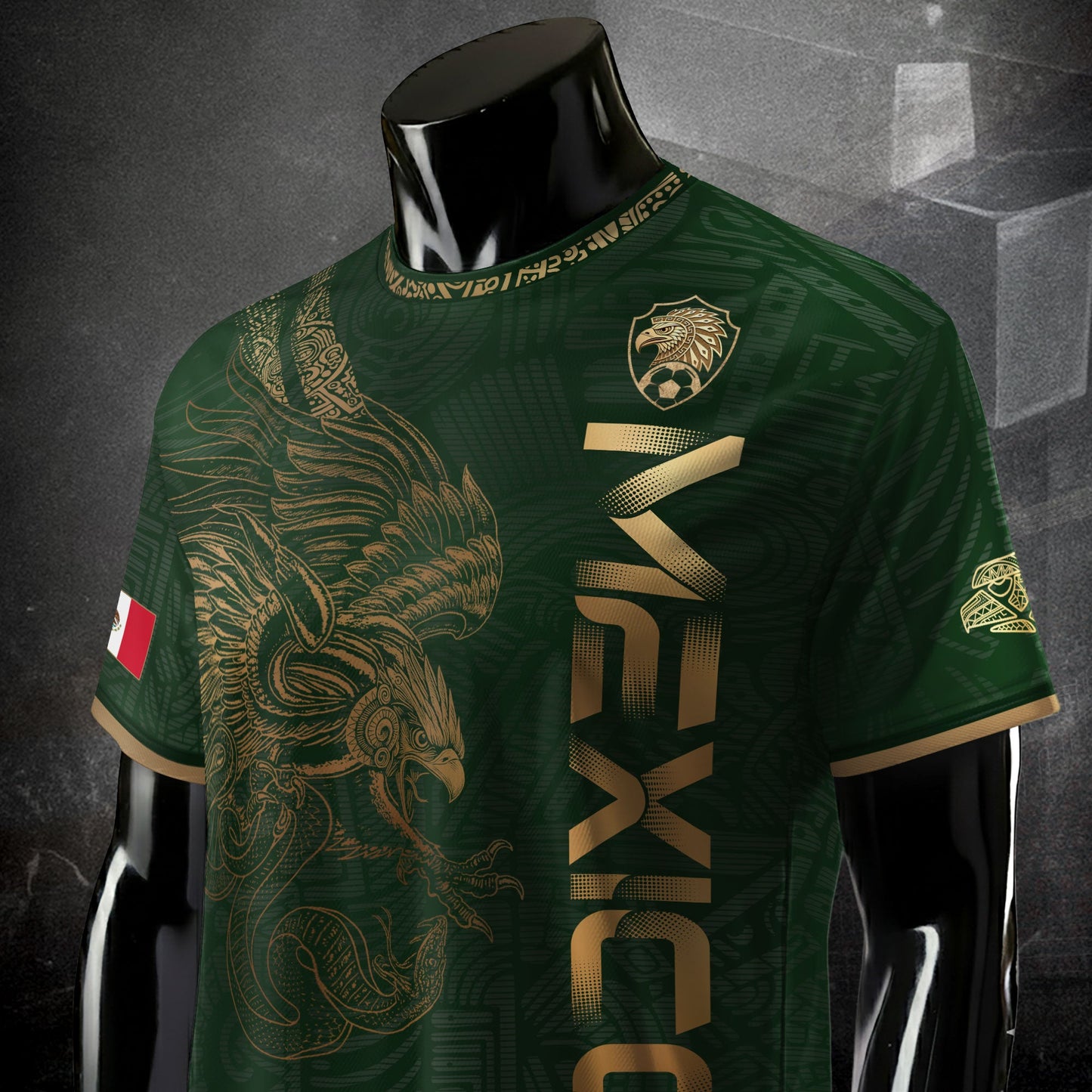 Mexico Green Gold Eagle Aztec Heritage Soccer Jersey Bundle