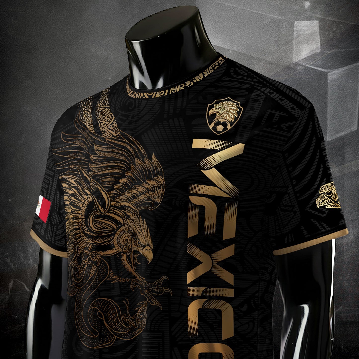 Mexico Aztec Gold Eagle Soccer Jersey 3-Pack Bundle – Black Gold Warrior + Green Gold Heritage + Burgundy Eagle Heritage