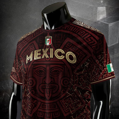 Mexico Burgundy Aztec Sun God Heritage Soccer Jersey