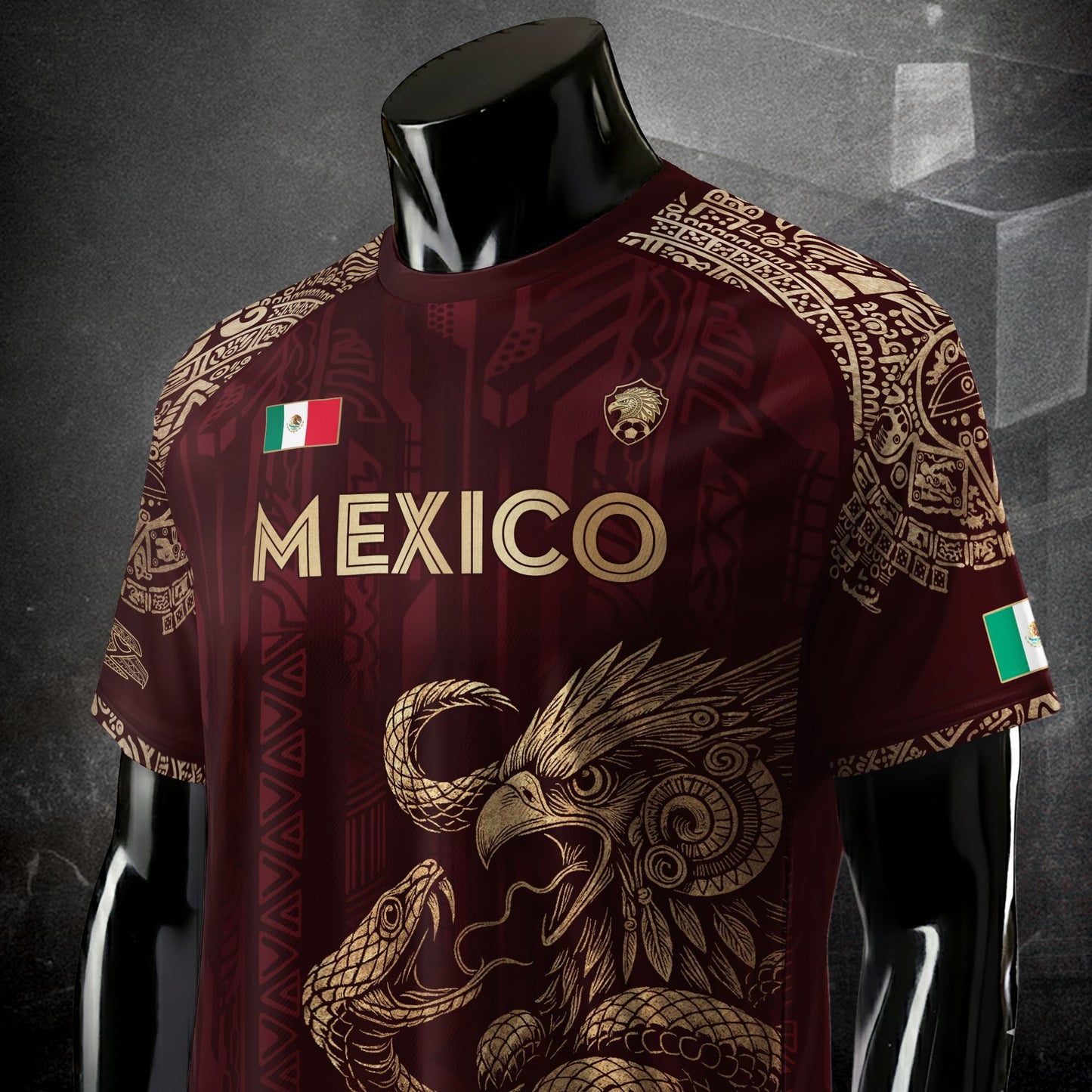 Mexico Red Gold Eagle And Serpent Heritage Soccer Jersey Bundle