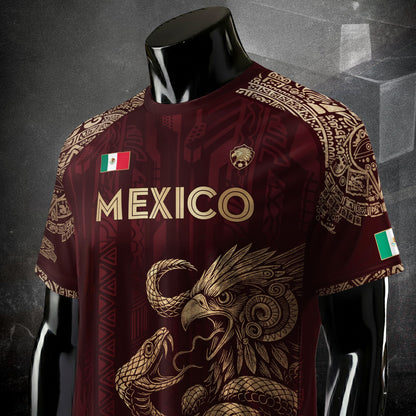 Mexico Red Gold Eagle And Serpent Heritage Soccer Jersey Bundle