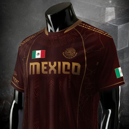 Custom Mexico Soccer Jersey Burgundy Gold Aztec Pattern Heritage Design