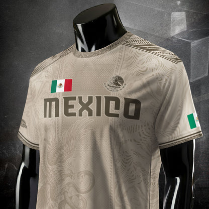 Mexico Soccer Jersey Beige Aztec Eagle Heritage Design