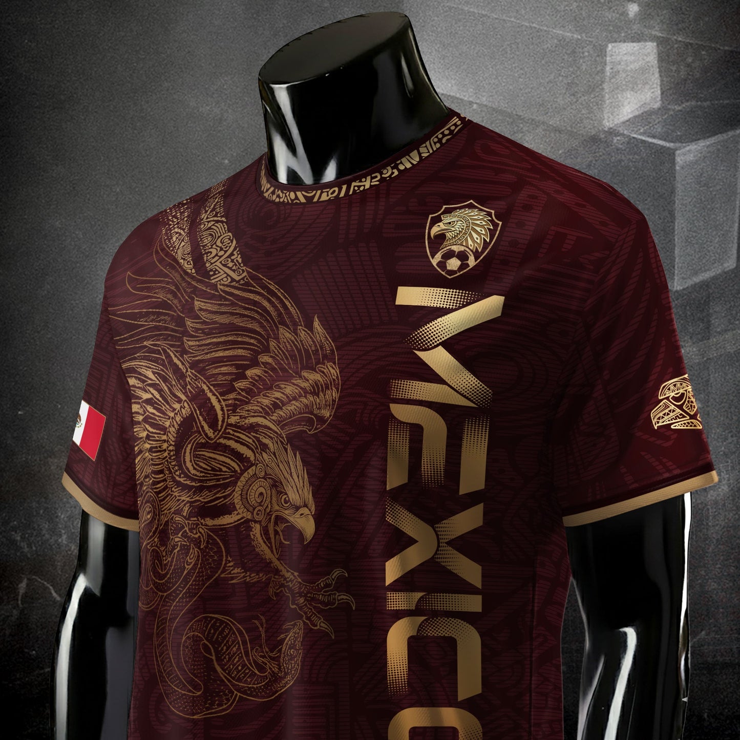 Mexico Burgundy Aztec Eagle Heritage Soccer Jersey (Bundle)