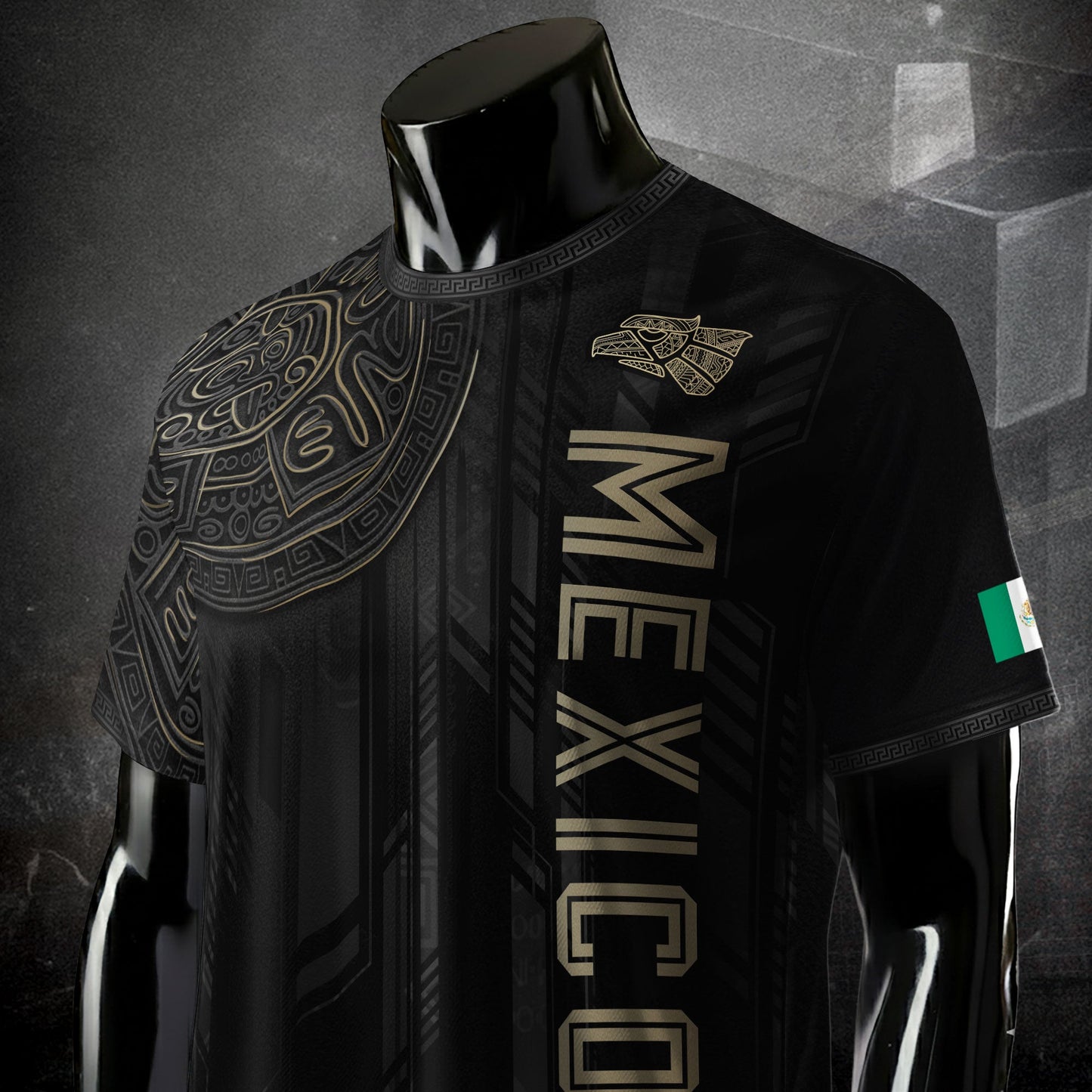 Mexico Black Gold Aztec Mayan Calendar Eagle Heritage National Soccer Jersey