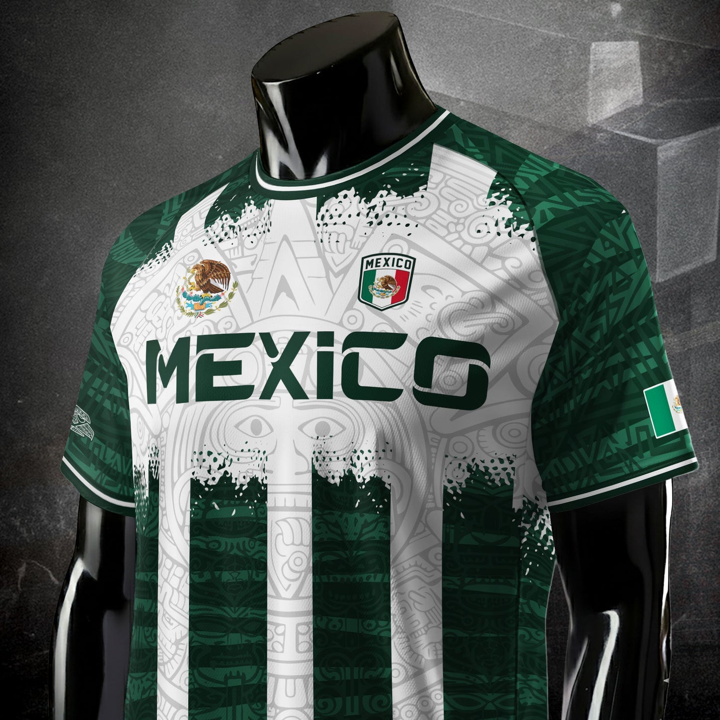Mexico White Green Aztec Calendar Sun God Heritage National Soccer Jersey
