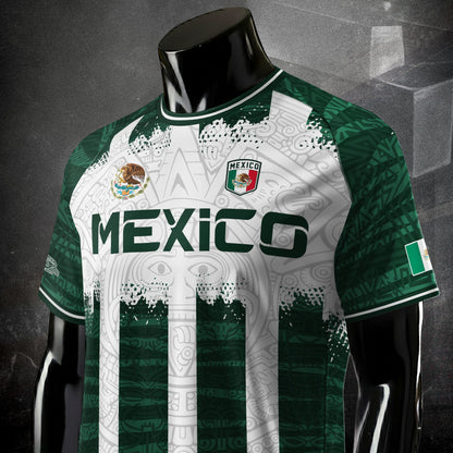 Mexico White Green Aztec Calendar Sun God Heritage National Soccer Jersey