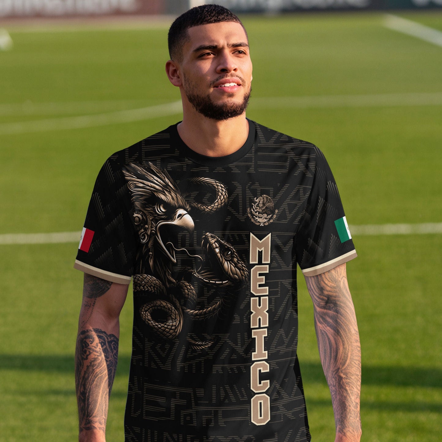 Mexico Soccer Jersey Black Gold Eagle Serpent Design