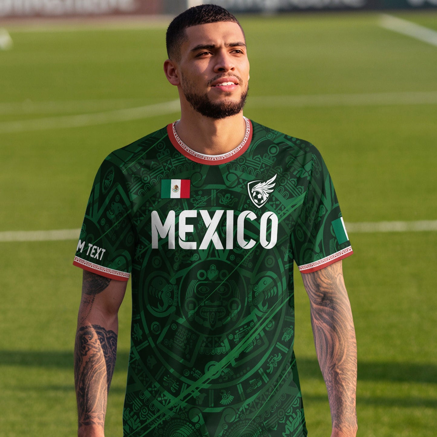 Custom Soccer Jersey Mexico Green Aztec Calendar Design