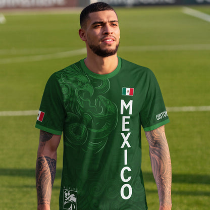 Custom Soccer Jersey Mexico Green Aztec Eagle Serpent Design