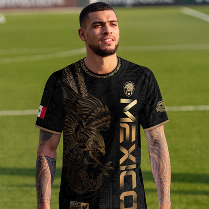 Mexico Aztec Heritage Soccer Jersey 3-Pack Bundle – Black Gold Eagle Warrior + Green Gold Heritage + Red Gold Eagle & Serpent