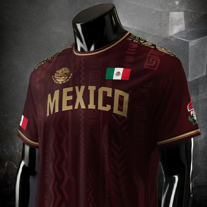 Mexico Burgundy Gold National Emblem Soccer Jersey