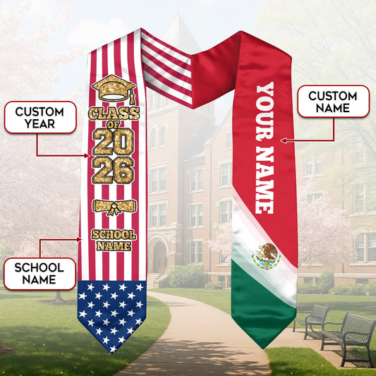 Custom Personalized Mexico Sash 2026, Mexican Graduate Stole for Graduation