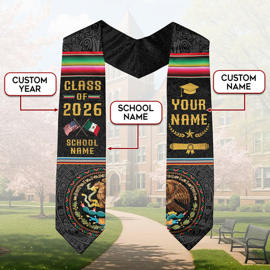 Mexico Graduation Sash 2026, Mexican American Flag Stole, Mexican Stole Customized