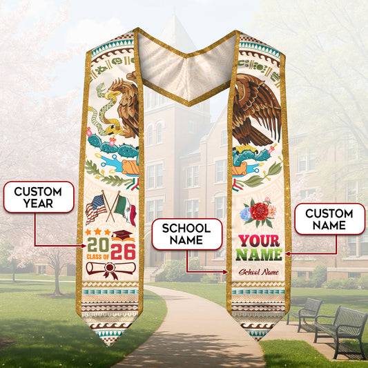 Custom Mexico Graduation Stole 2026, Personalized Mexican Sash for Graduate, Elegant Graduation Stole for Mexican Graduate