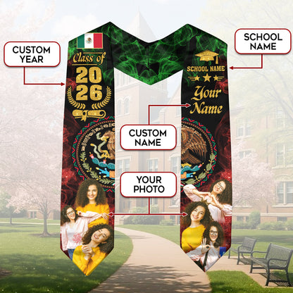 Mexican Aztec Custom Photo Stole 2026, Graduation Sash Mexico for Proud Graduate
