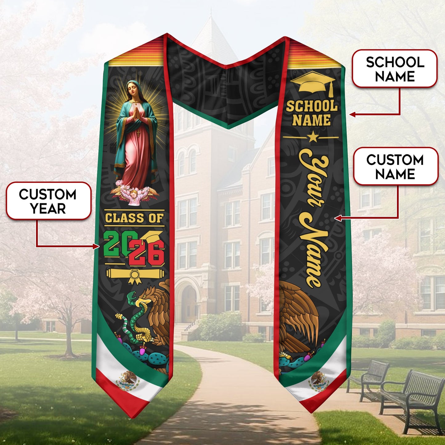 Mexico Mexican Aztec Stole 2026, Custom Graduation Sash for Distinguished Graduate