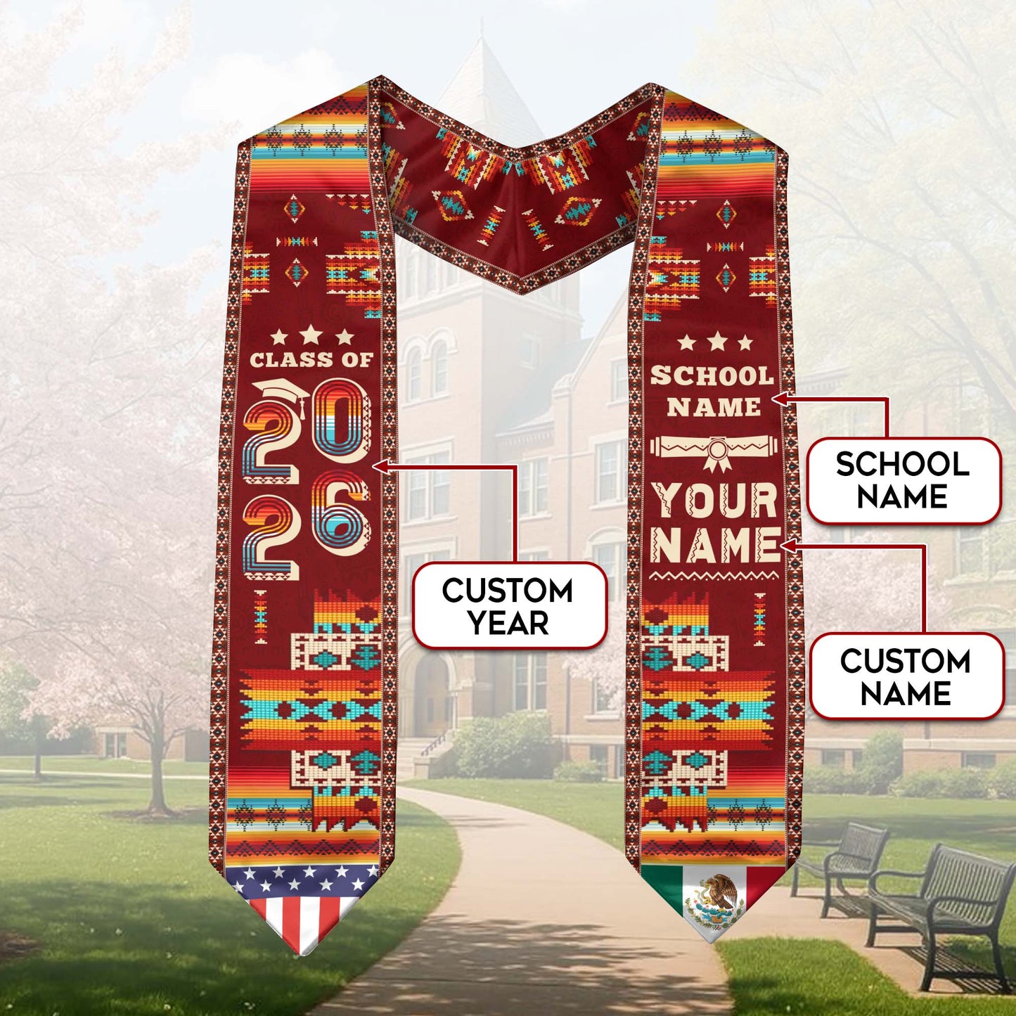 Mexico Aztec Custom Graduate Stole 2026, Mexican Graduation Sash Unique Design