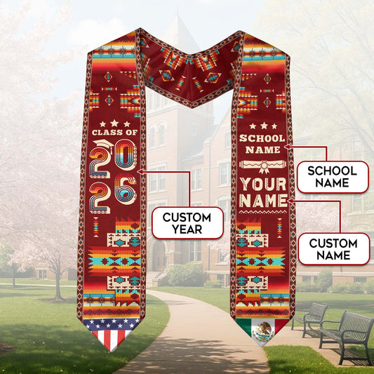 Mexico Aztec Custom Graduate Stole 2026, Mexican Graduation Sash Unique Design
