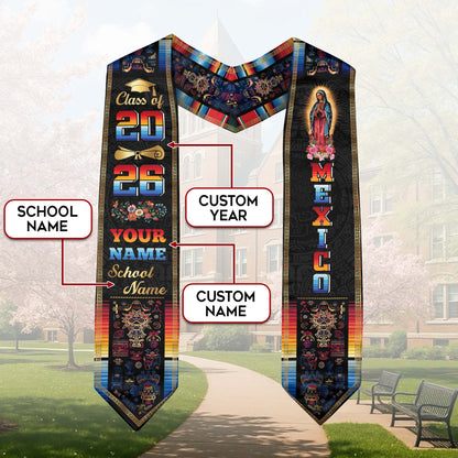 Mexican Aztec Graduation Stole 2026, Custom Mexico Sash for Graduate Celebration