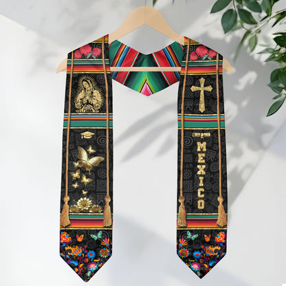 Mexican Graduation Stole Mexico Sash Aztec Virgin Mary Cross Butterfly 2026