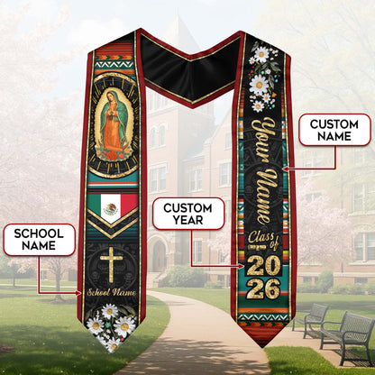 Customized Mexican Graduation Stole with National Flag Design, Graduation Sash for Class of 2026